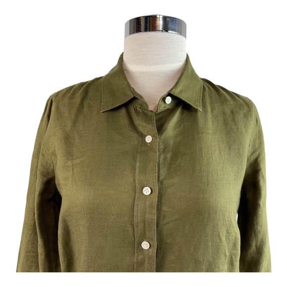 J. Crew Olive Green 100% Linen Women’s Shirt Button Down Size 0 Long Sleeve - Picture 4 of 12